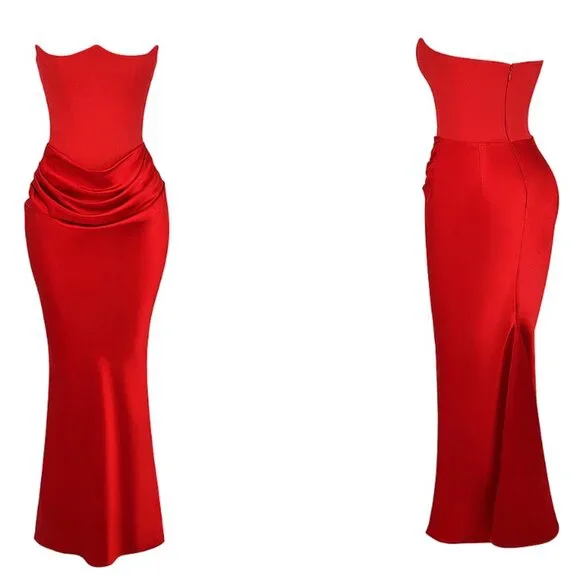 HOUSE OF CB 'Persephone' Scarlet Strapless Corset Maxi Dress NWOT - Picture 6 of 10